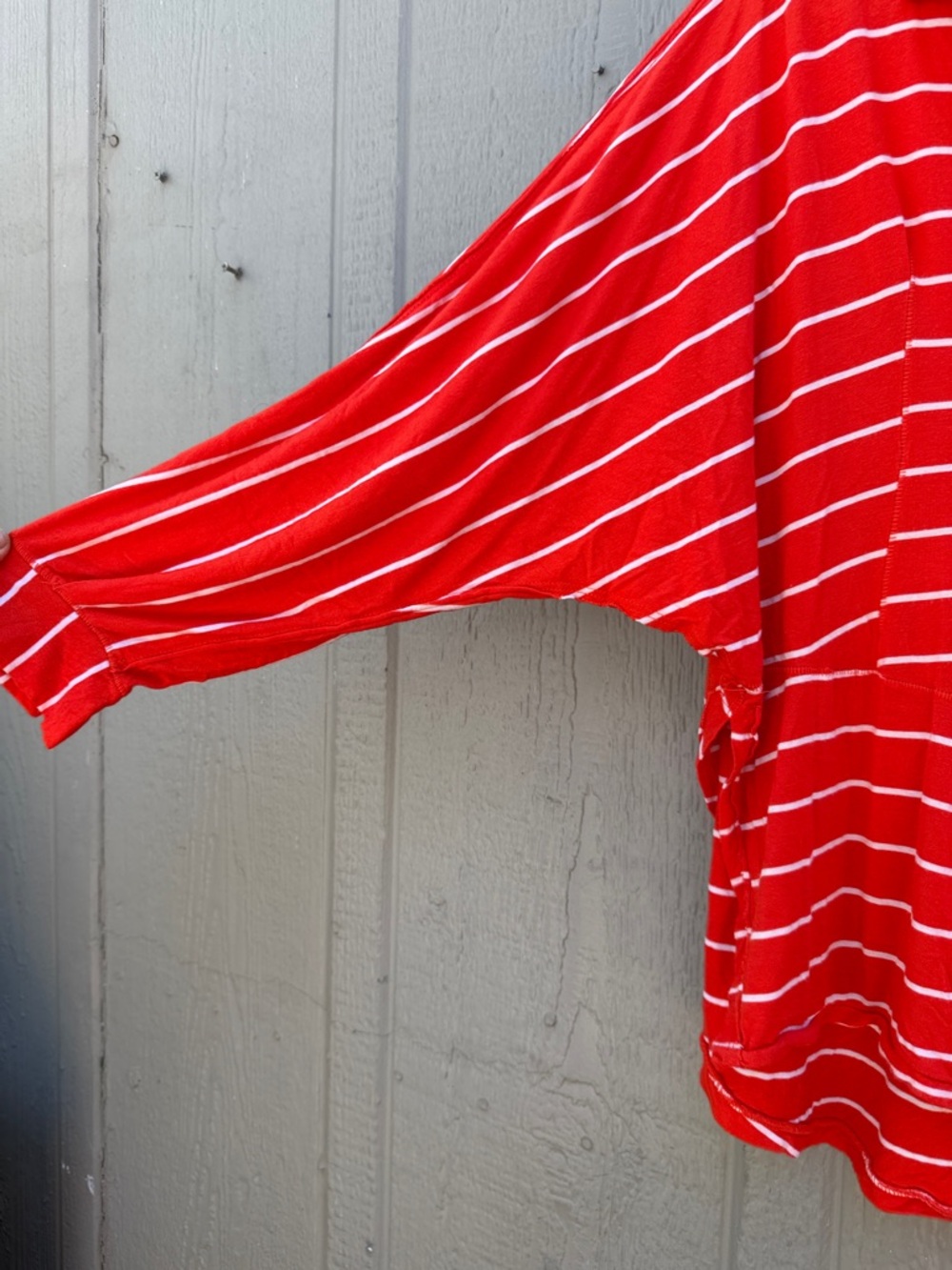 Free People We The Free Cant Fool Me Red Striped V-Neck Oversized Top - Picture 6 of 12
